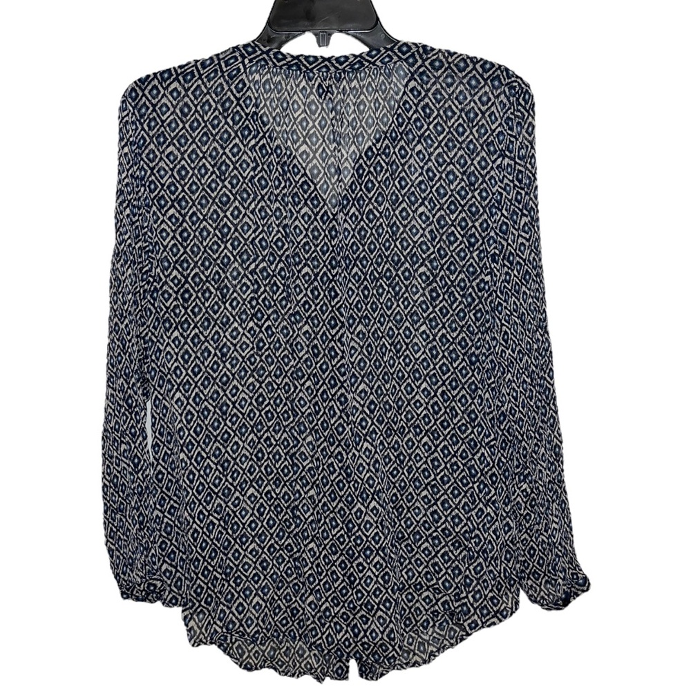 Lucky Brand Geometrical Pattern Boho Tunic Top Blouse Smocked V Neck Button Down